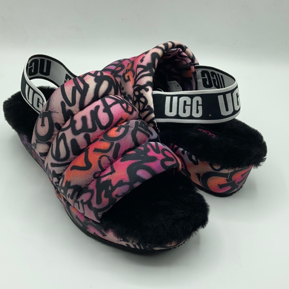 UGG Puff Yeah Pop Punk Graffitti Satin Slippers